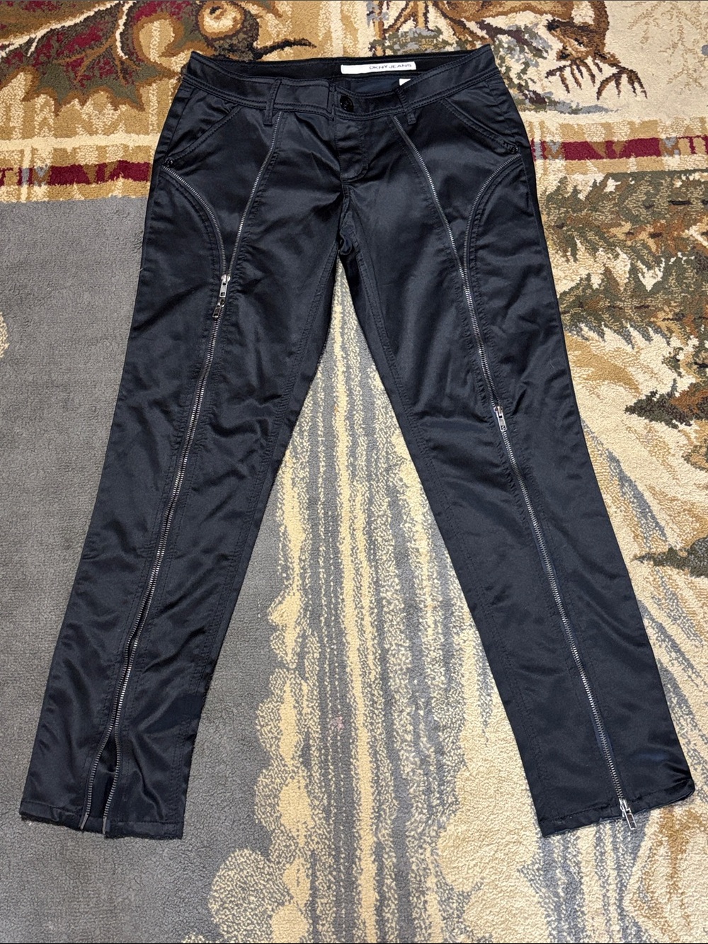 DKNY Black Satin Zipper Jeans